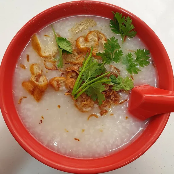 鸡丝粥 ($3) — Singapore chicken shred porridge!