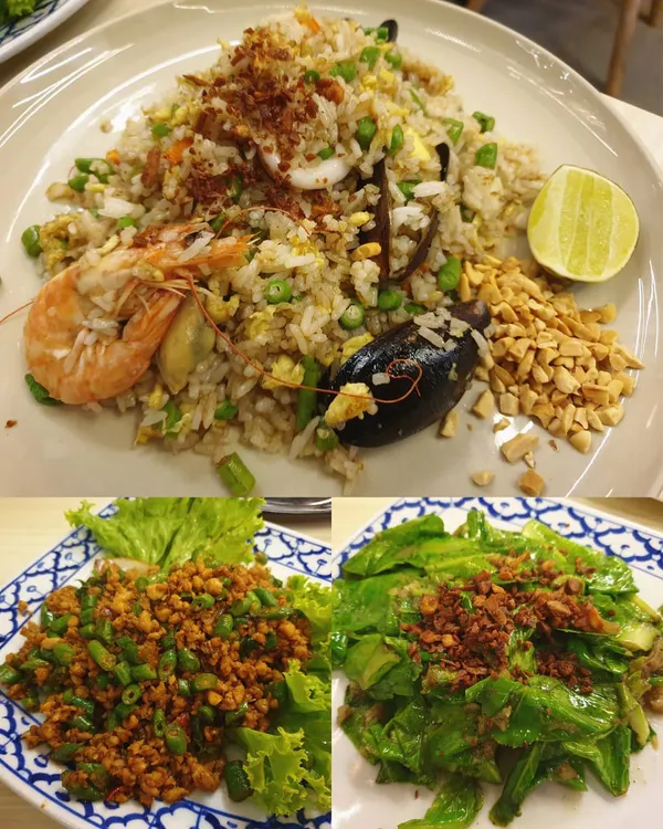Thai garlic seafood fried rice, Krapow chicken, Stir-fried kailan with salted fish (Burpple Beyond: $30.10)!