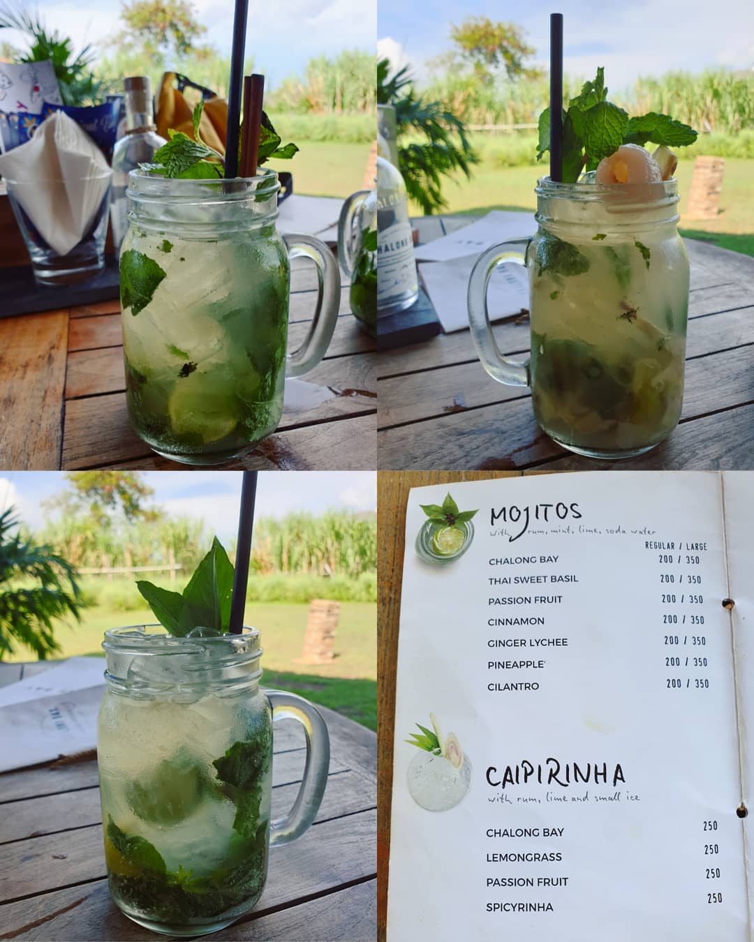 Mojitos — Thai sweet basil, Cinnamon, Ginger lychee. THB$200 each!