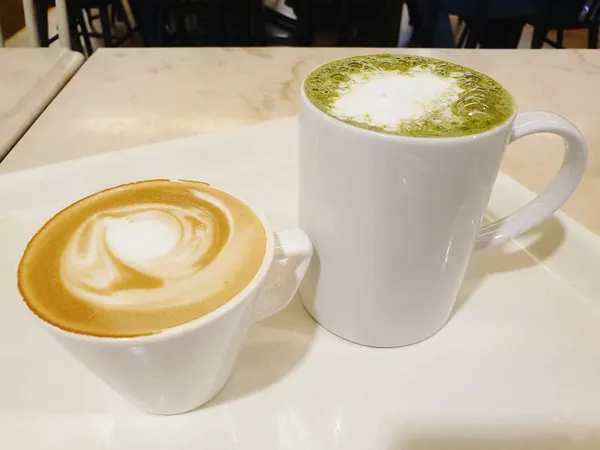 Cappuccino ($6) & Green tea latte ($7)!