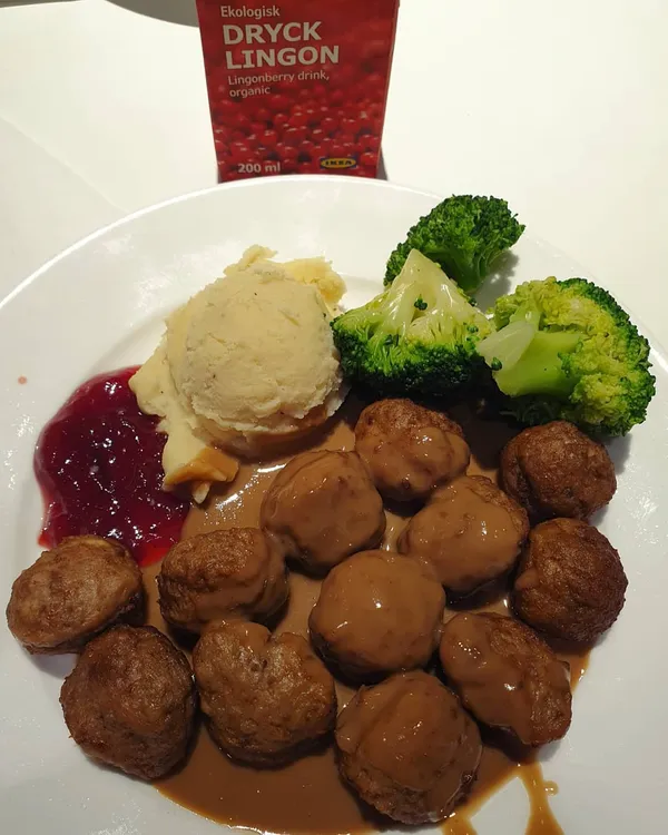 Swedish meatballs ($8.50) & Lingonberry organic drink ($0.80)!