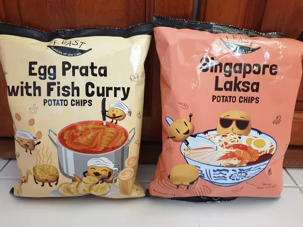 Egg prata with fish curry & Singapore laksa potato chips (2 for $5)!