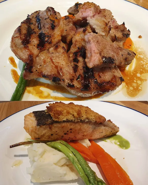 Grilled iberico pork ($23++) & Salmon with almond crust ($22++)!