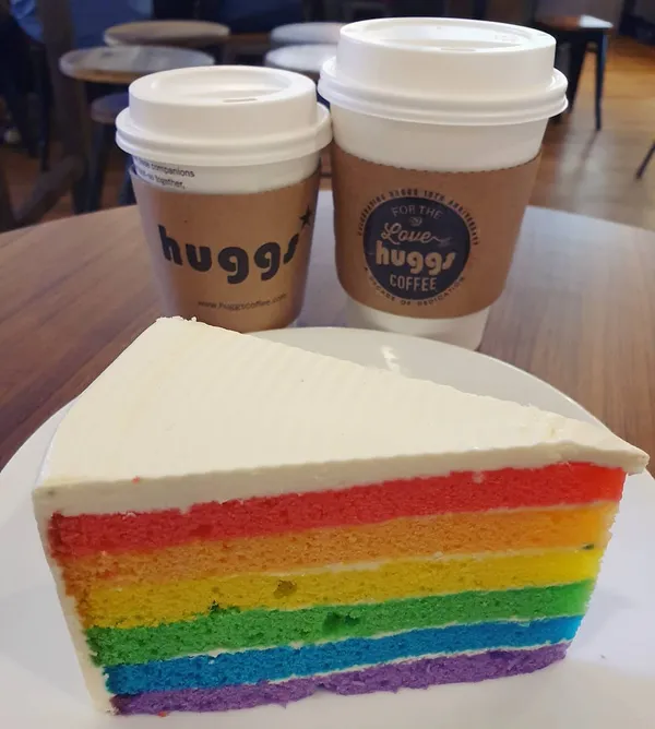 Flat white & rainbow cake set ($8.80) + Tumeric latte ($5)!