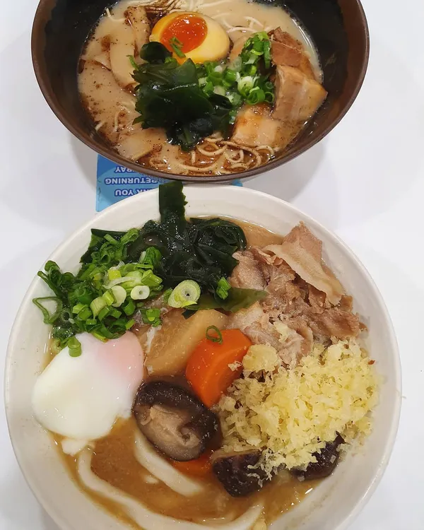 Black garlic tonkotsu ramen ($11.80) & Tonjiru onsen udon ($10.20)!