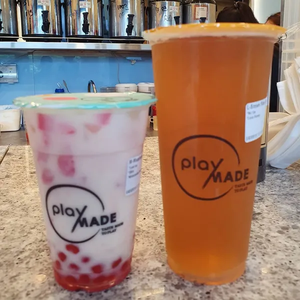 Watermelon latte with watermelon pearl ($5.70) & Brown rice sencha ($3.60)!
