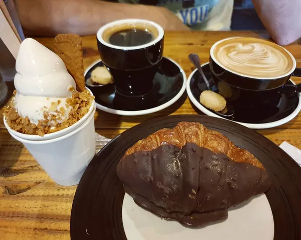 Cookie butter soft serve ($6); Coffee black ($4); Toffee nut latte ($5); Rocher croissant ($5)!