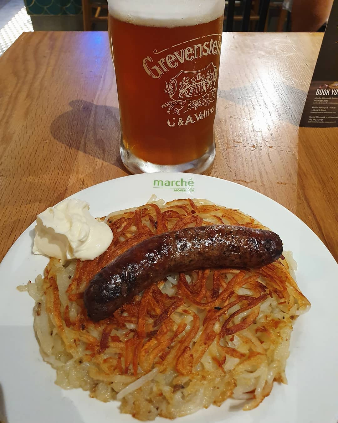 Swiss rosti ($8.90+) + Garlic pork sausage ($6.90+) + Grevensteiner beer ($9.90+)!