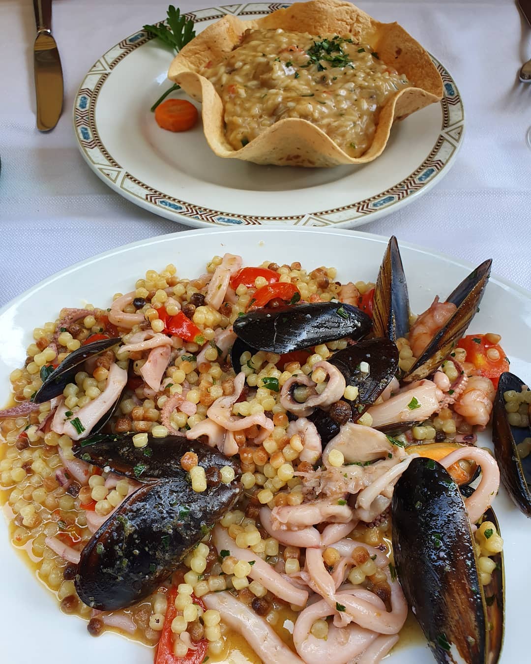 Mushroom risotto (€18) & Seafood fregola (€22)!