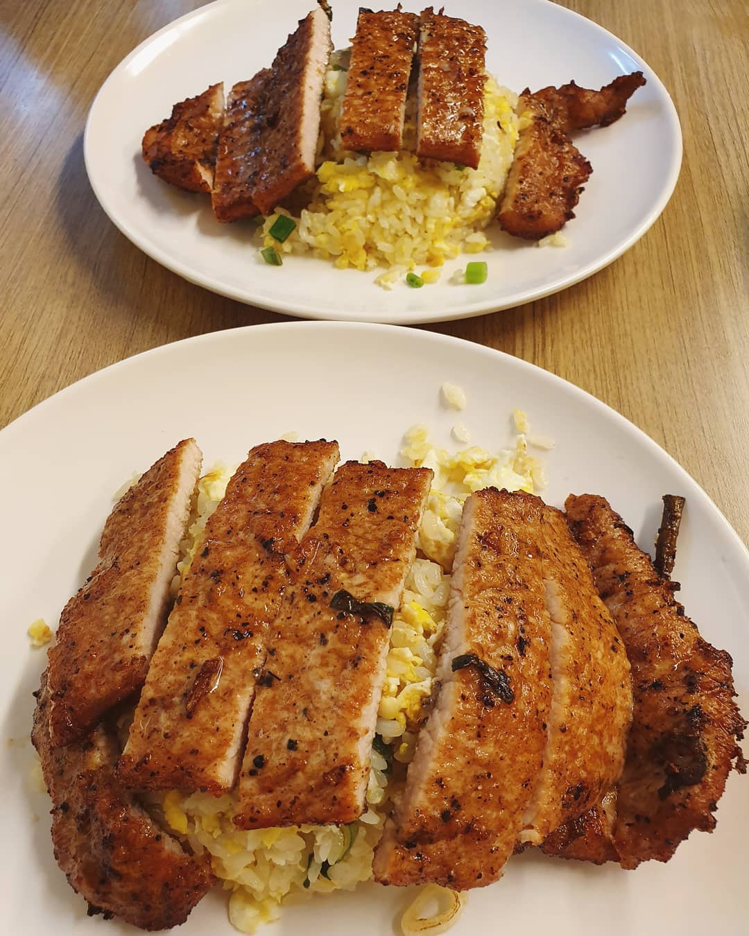 Egg fried rice + pork cutlet ($6.50 each)!