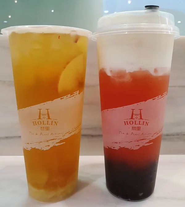 Tropical fruit tea & Pink guava rock salt macchiato + cocoa pearl ($0.70) — Burpple Beyond: $4.90!