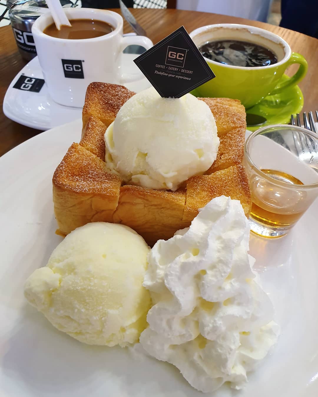 Signature honey toast, white coffee, black coffee (RM$27)!