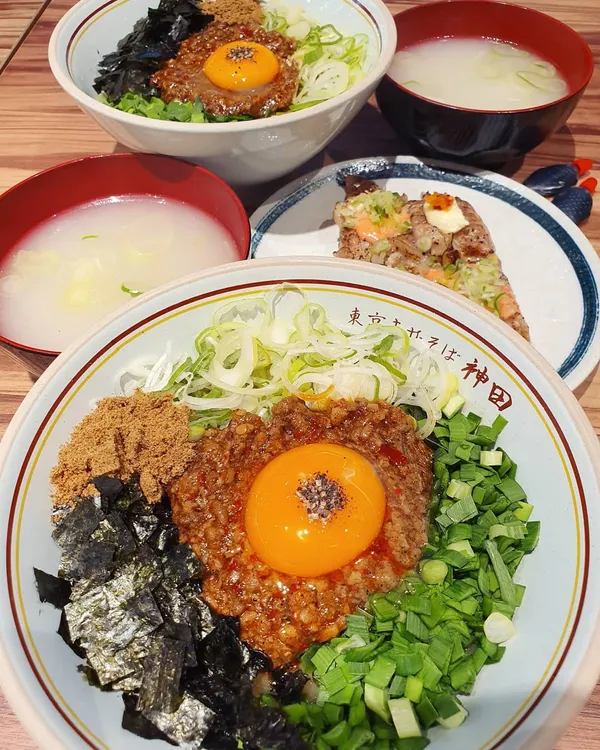 Lunch set — Original mazesoba + 2 pcs sushi + beef soup ($12 each)!