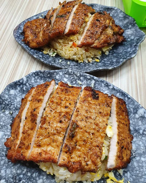Egg fried rice with pork cutlet ($6.50) & XO fried rice with pork cutlet ($6.80)!