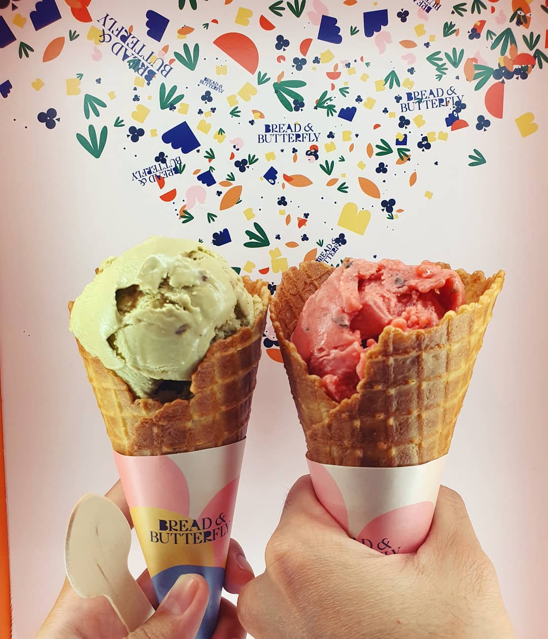 Pistachio & candied pecan + Strawberry tomato sorbet (Feb 1-for-1: $7)!