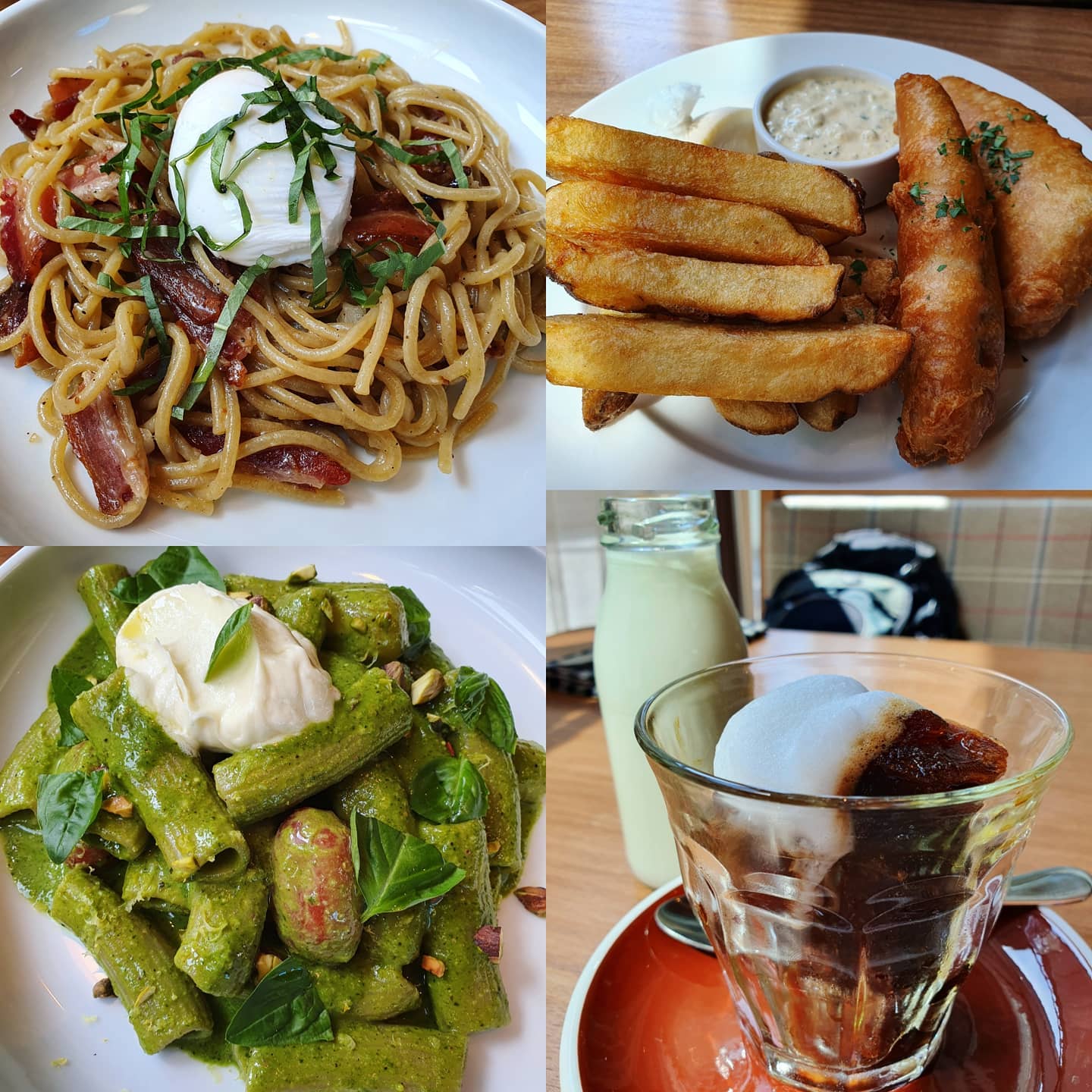 Bangkok cafe afternoon — Spaghetti, Fish & chips, Iced espresso latte!