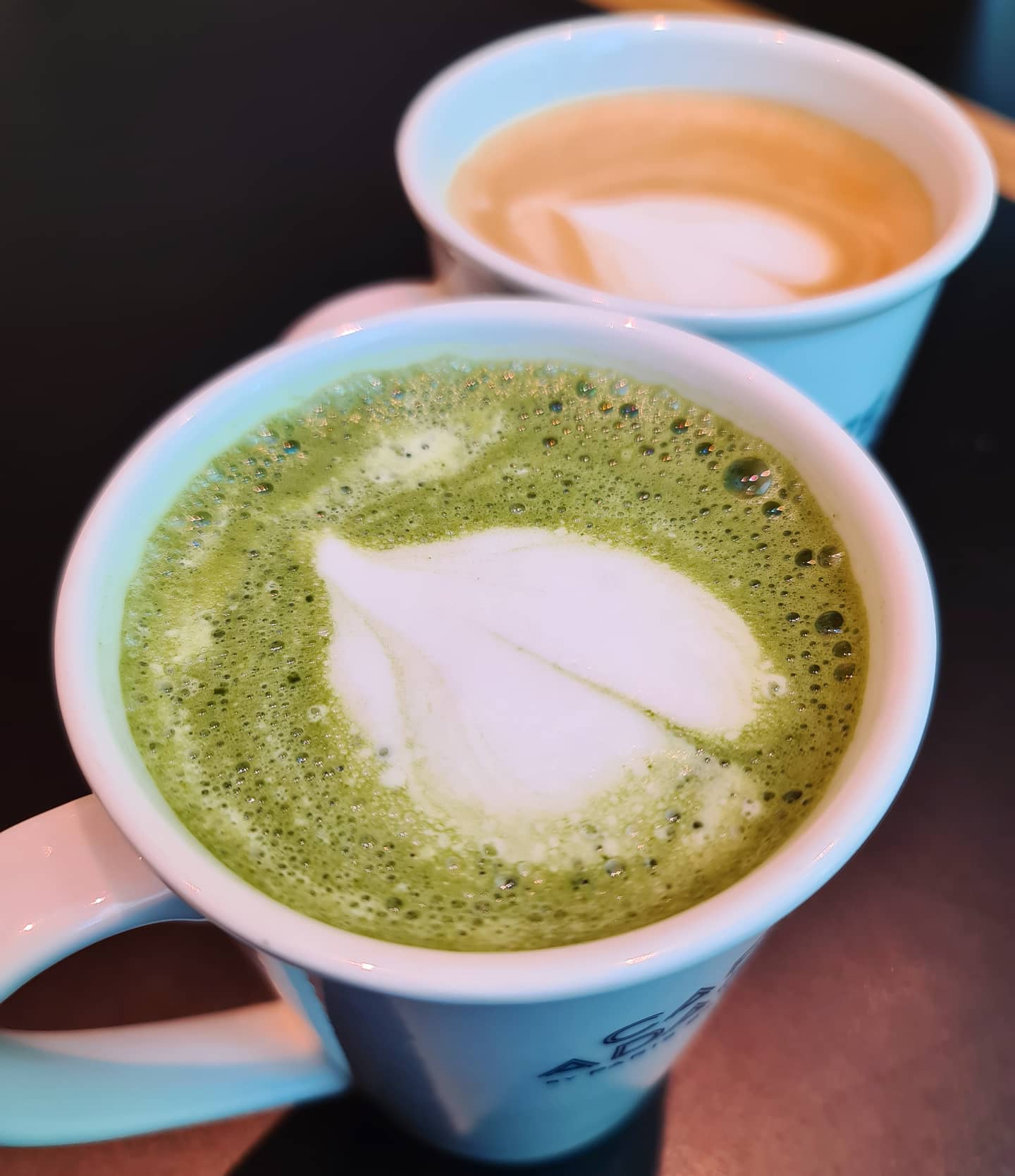 Green tea latte ($7) & Flat white ($6)!