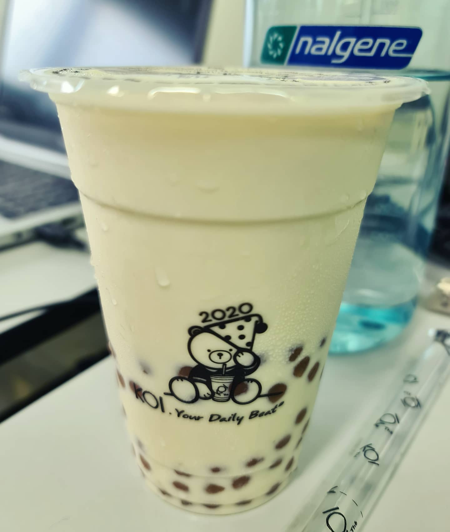 Milk green tea + pearl ($4.50)!