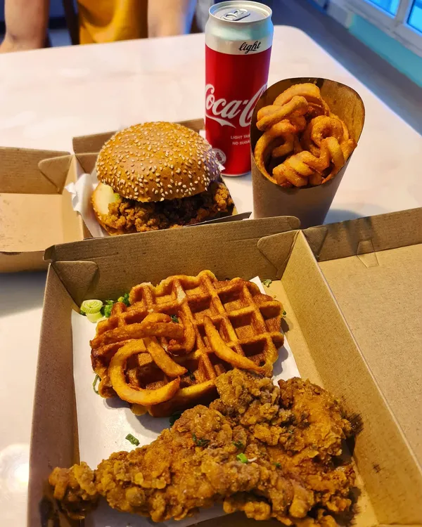 Hen Over My Waffles & My One Aioli (Food delivery: $25.10)!