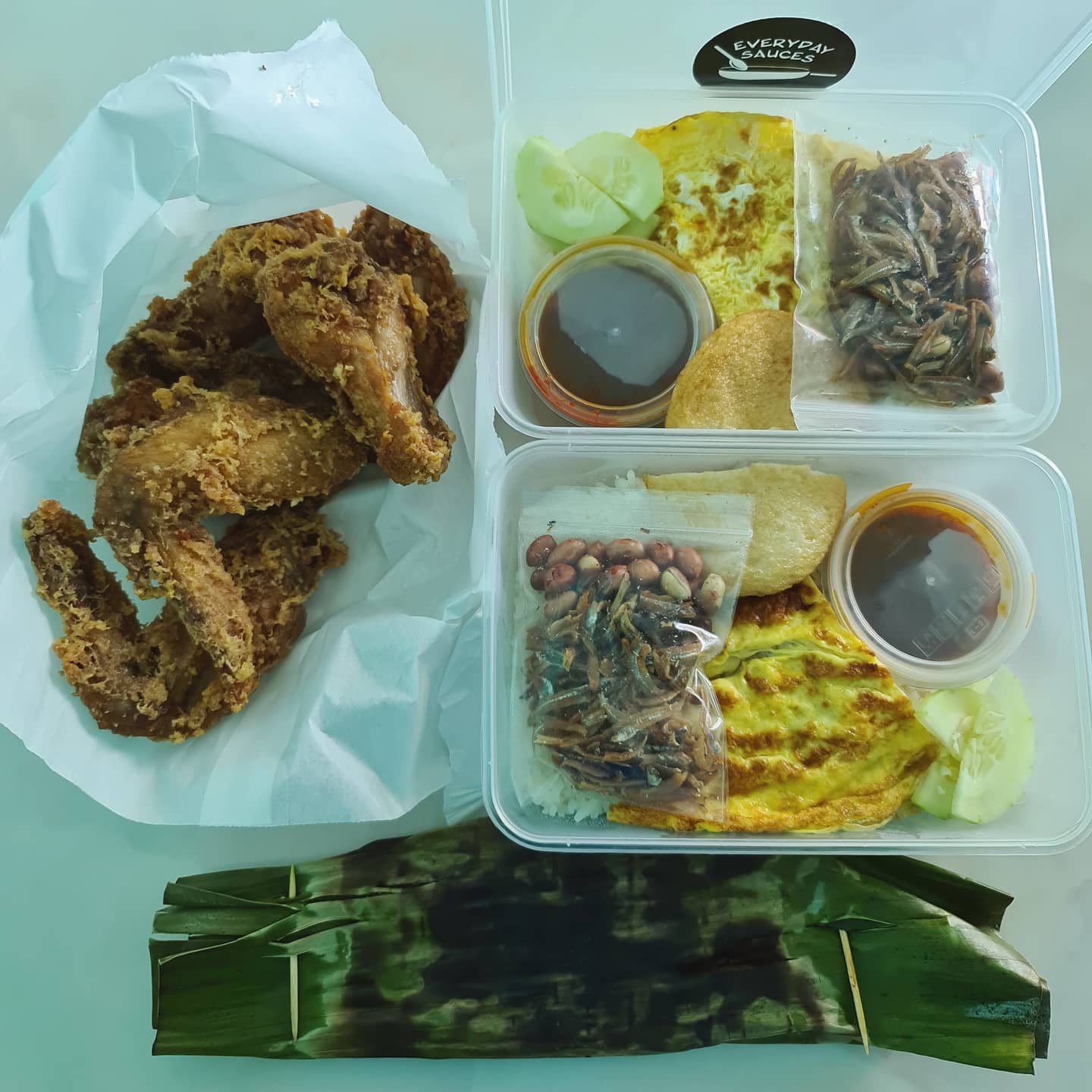 Saturday's brunch — Nasi lemak + Har cheong gai wings + Otah ($28.10)!