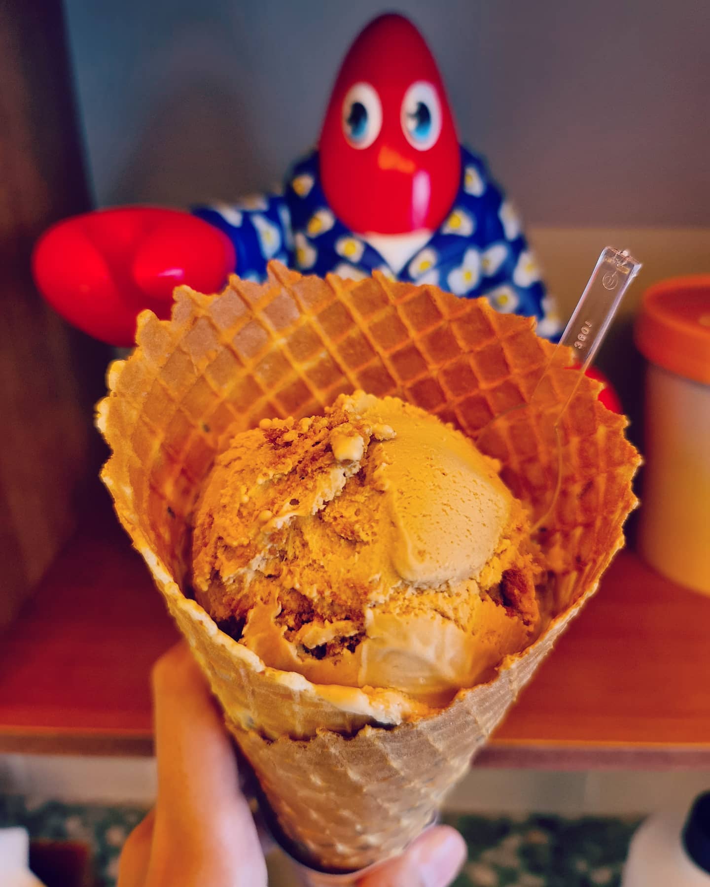 Colombian cold brew & cookie butter bits ($5) + jumbo lavender cone ($1.40)!