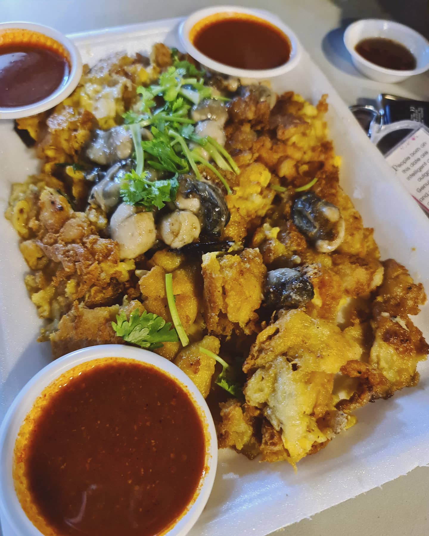 Fried oyster omelette (supper after Monday's badminton)!