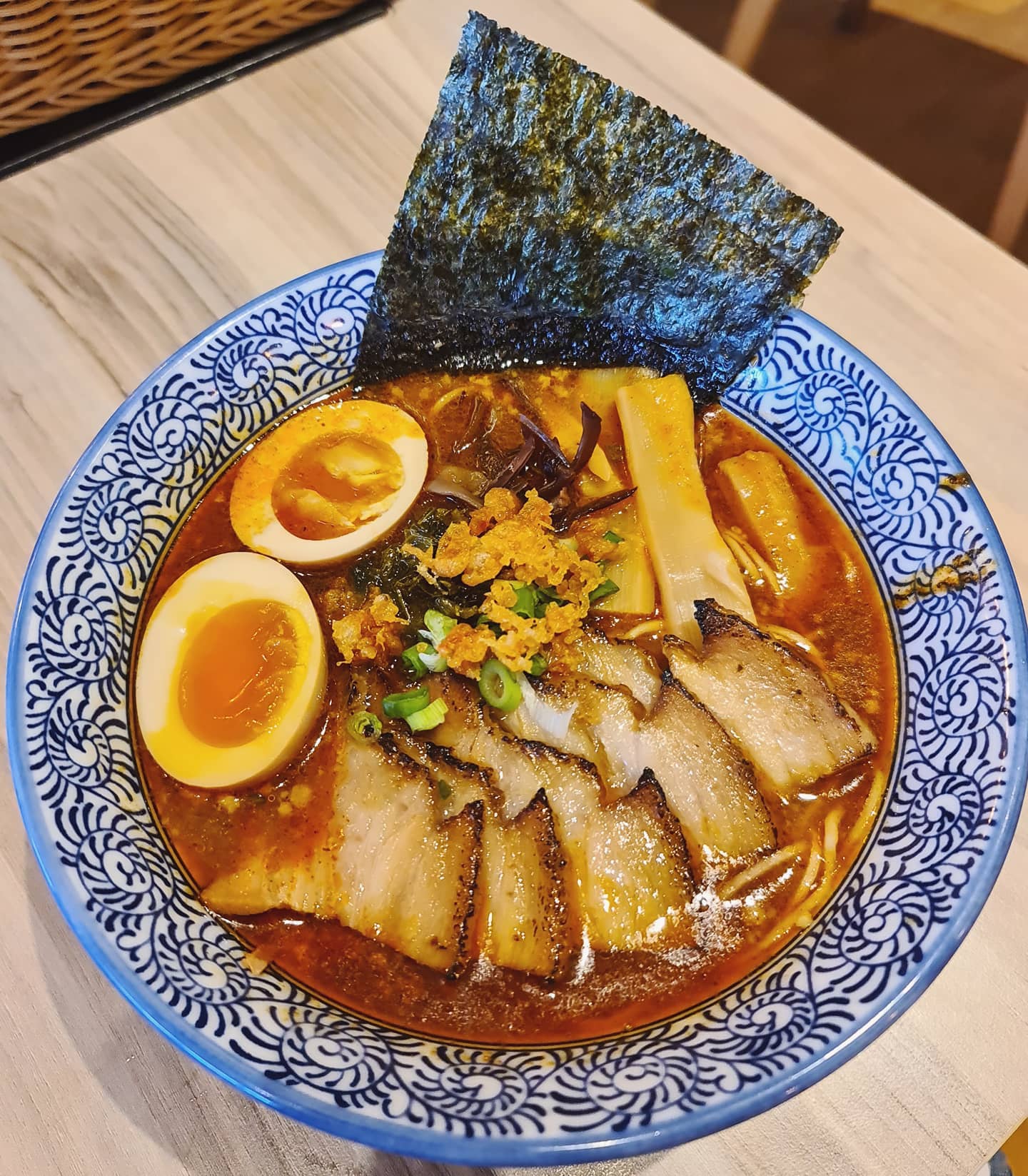 Sapporo ebi chashu ajitama ramen, spicy (opening promotion: $14.80++)!