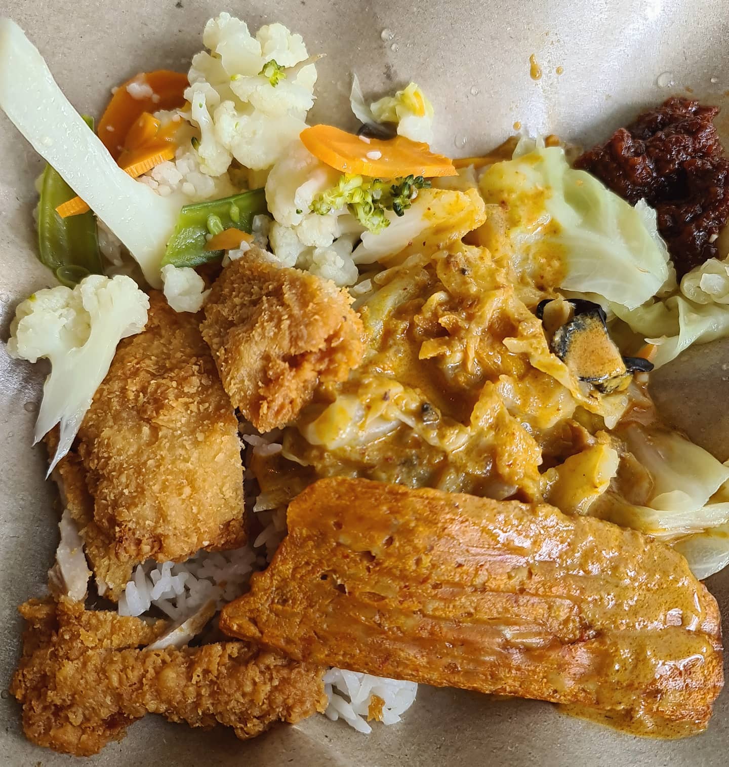 Nasi lemak mixed veg rice version at one-north ($5)!