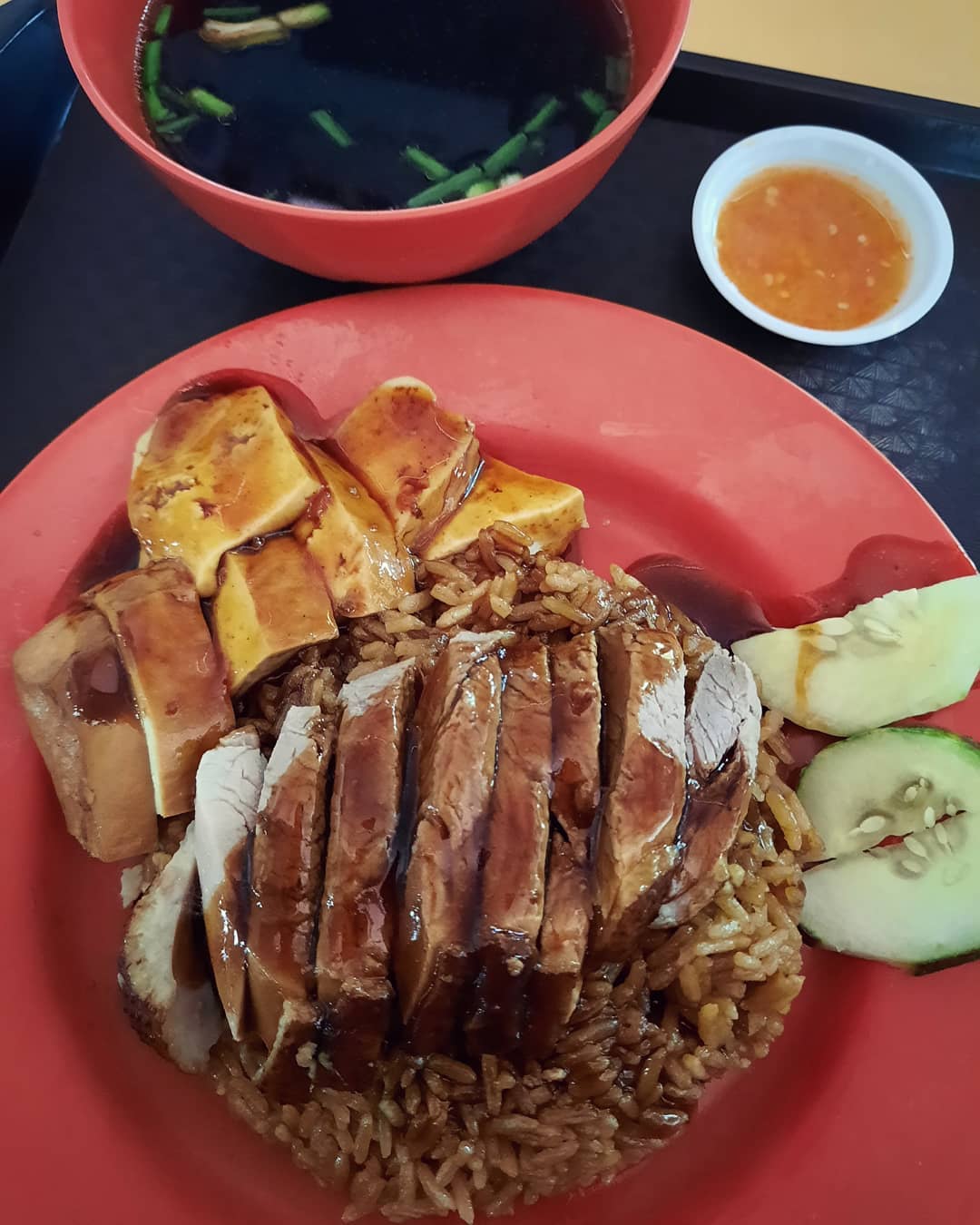 Braised duck rice + tau kwa at a hawker stall ($4)!