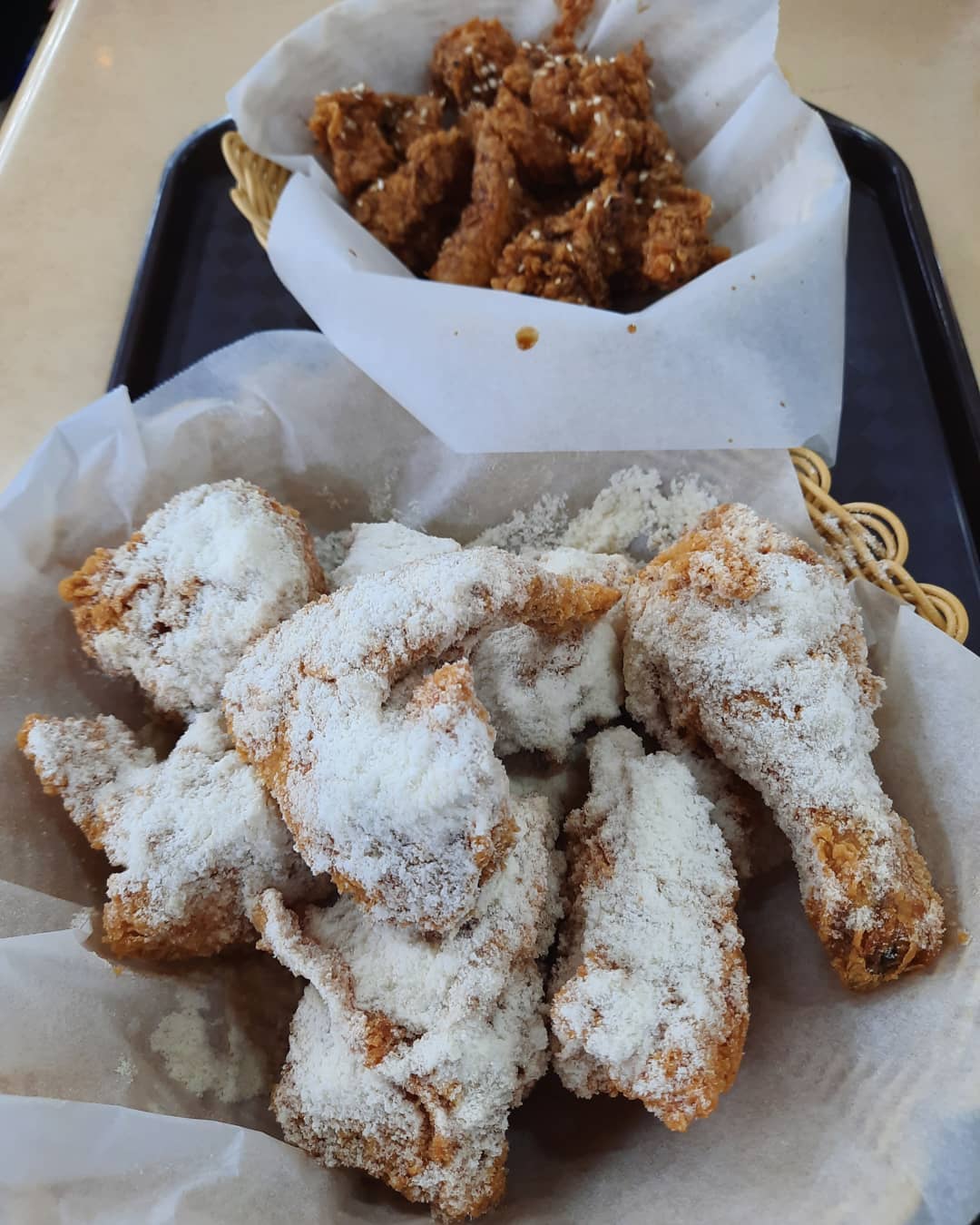 Korean fried chicken — Honey Butter + Soy Sauce ($14 + $6)!