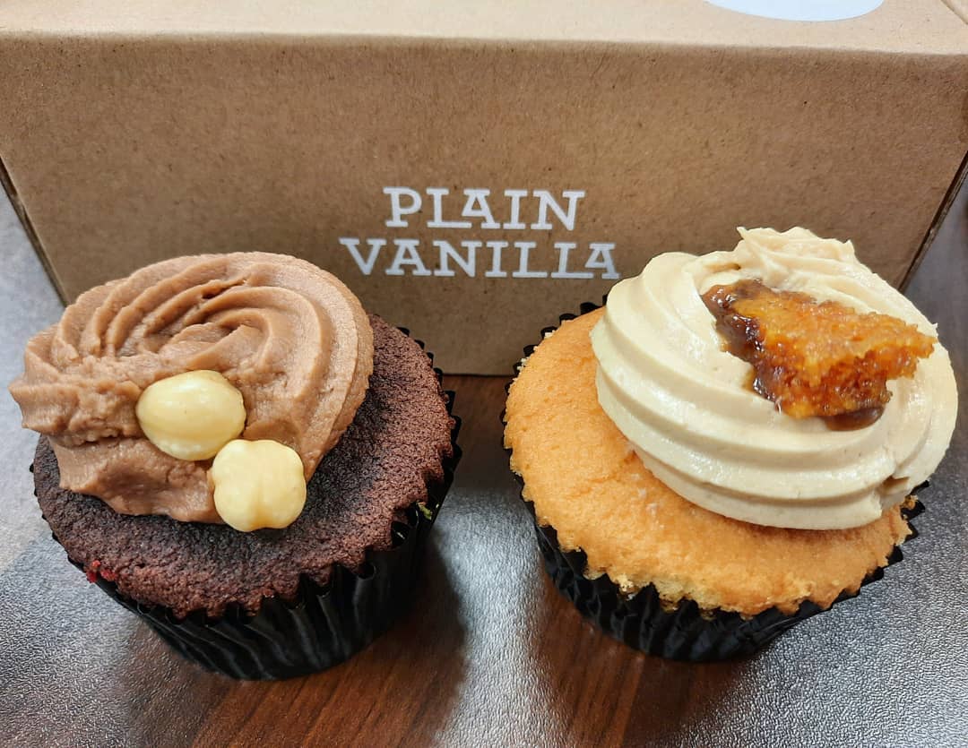 Plain Vanilla — Chocolate Hazelnut + Butterscotch Honeycomb cupcakes ($4.20 + $4.50)!