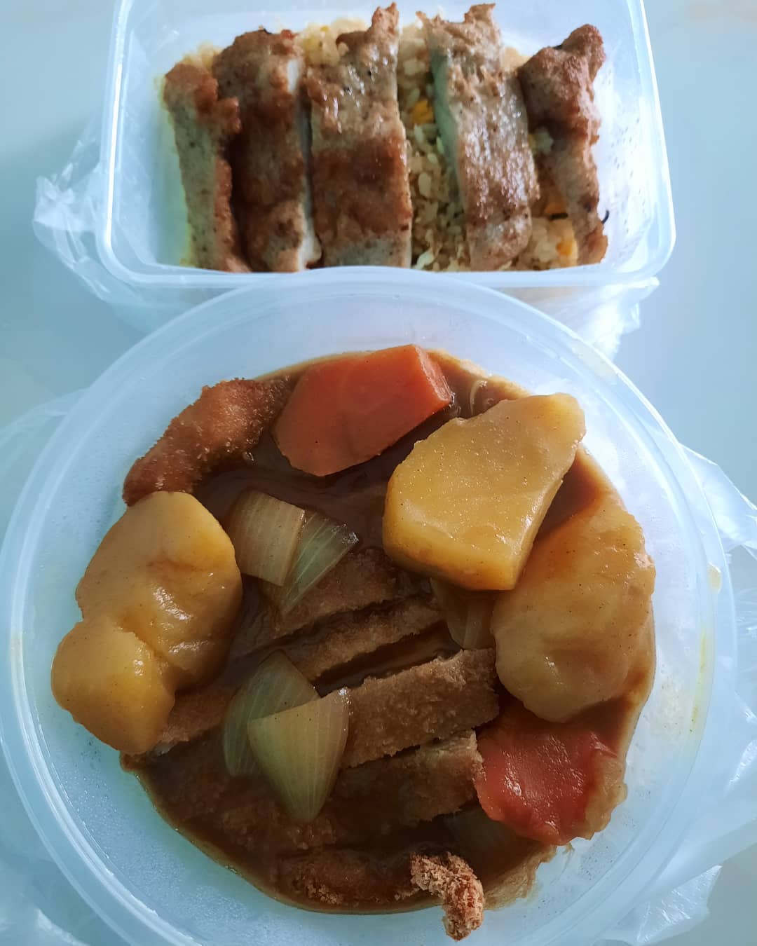 King of Fried Rice — Pork cutlet egg fried rice + Curry pork katsudon ($6.50 + $5.50)!