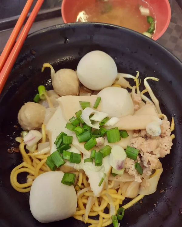 Fishball kway teow noodles at a hawker stall ($5.50)!
