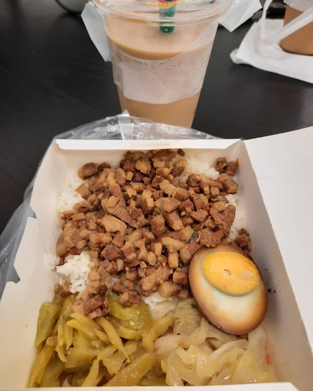 Braised pork rice + milk tea at a Taiwanese spot ($6.90 + $3)!