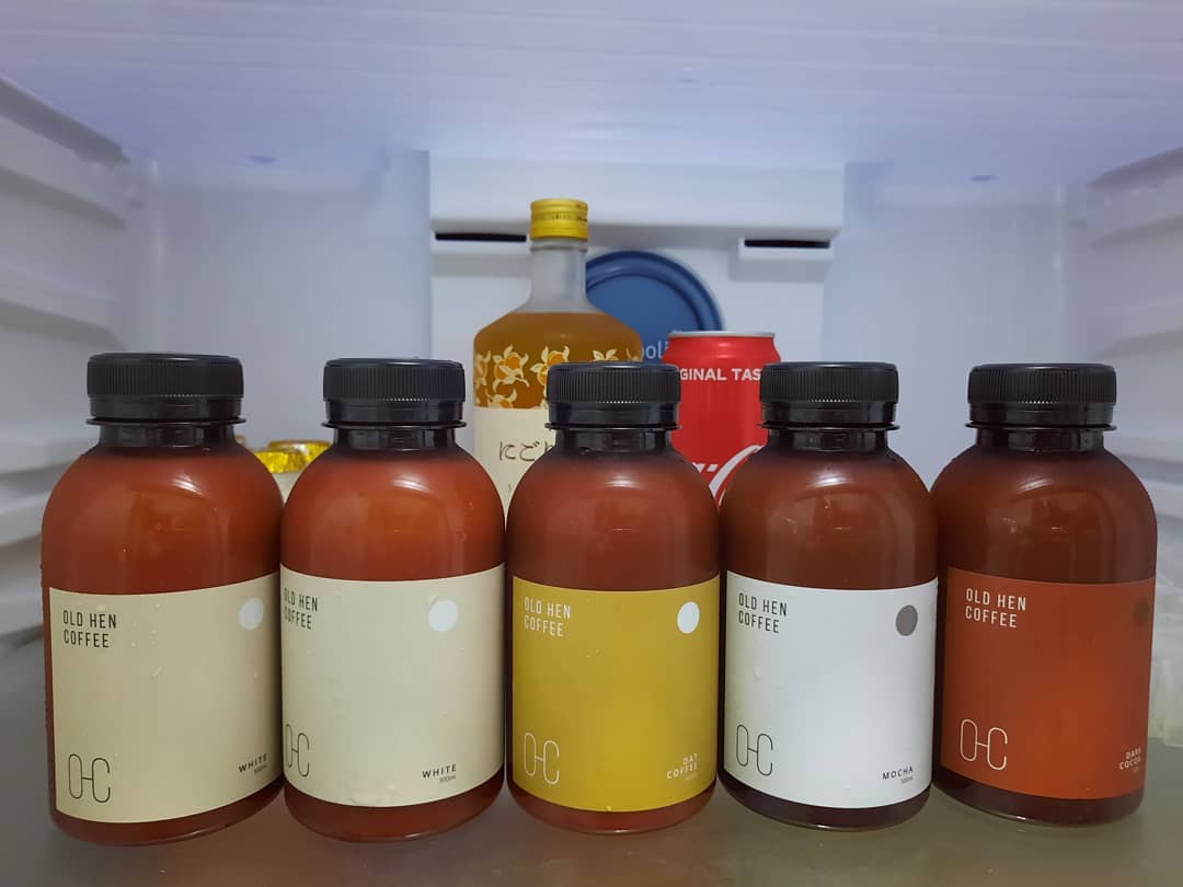 Old Hen Coffee cold brew haul — White, Oat, Mocha, Dark Cocoa via GrabFood ($32.60)!