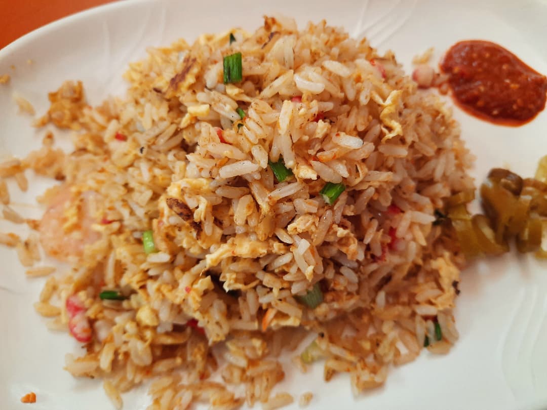 Belachan fried rice at a hawker stall ($3.20)!