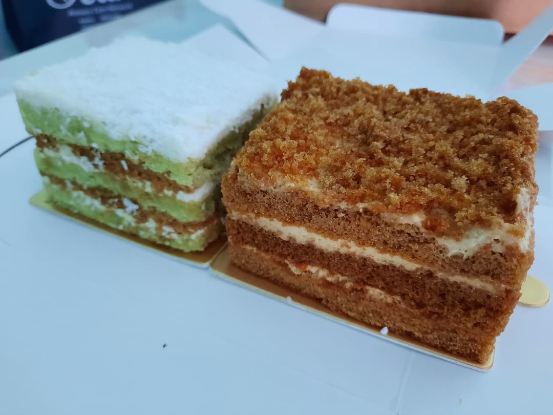 Honey Cake + Pandan Coconut Gula Melaka Cake ($8 each)!