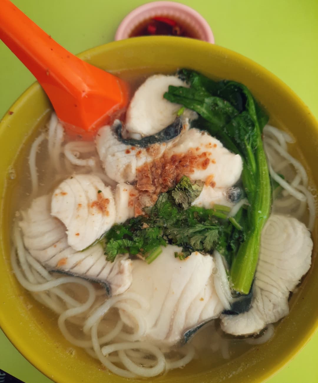 Sliced fish thick bee hoon soup at a hawker stall ($5)!