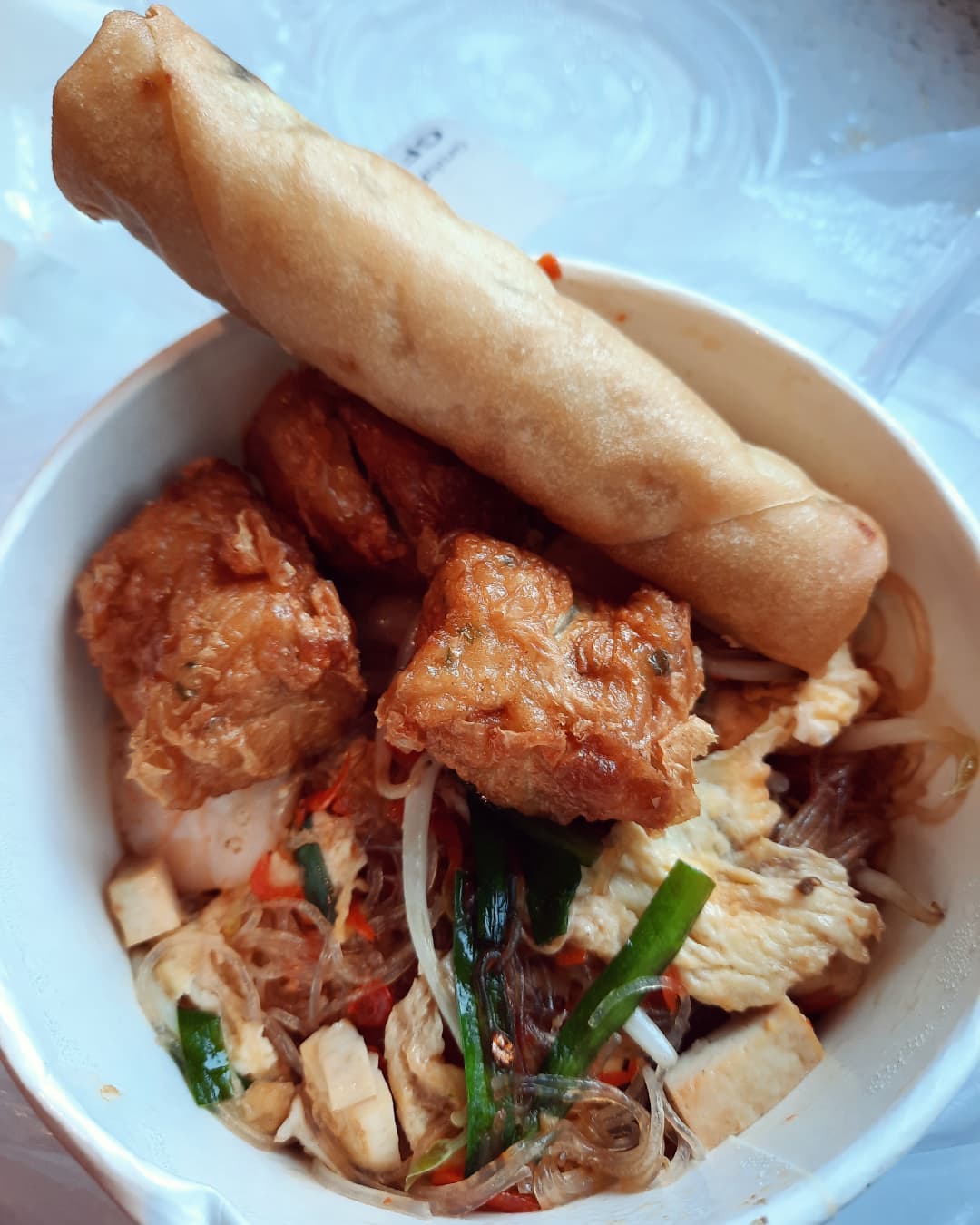 Tip Top fried glass noodle + spring roll + ngoh hiang (Grab 25% off: $7.65 + $2.70)!