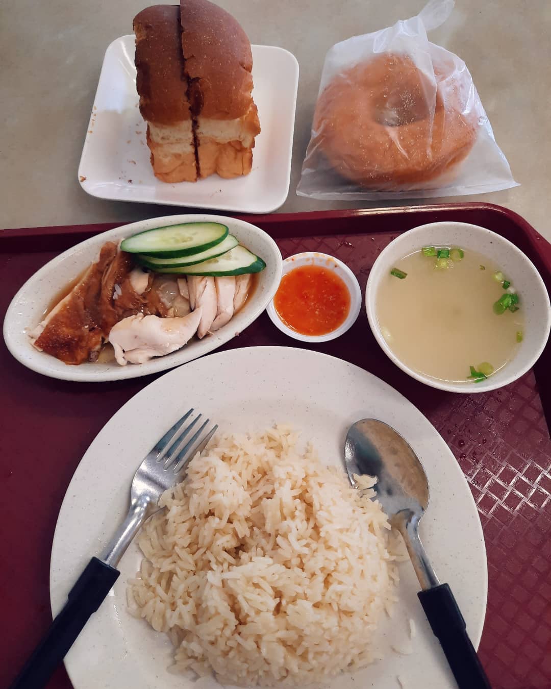 Roast chicken rice + kaya bun + donut ($6.90)!