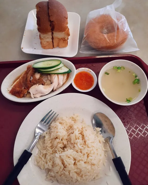 Roast chicken rice + kaya bun + donut ($6.90)!