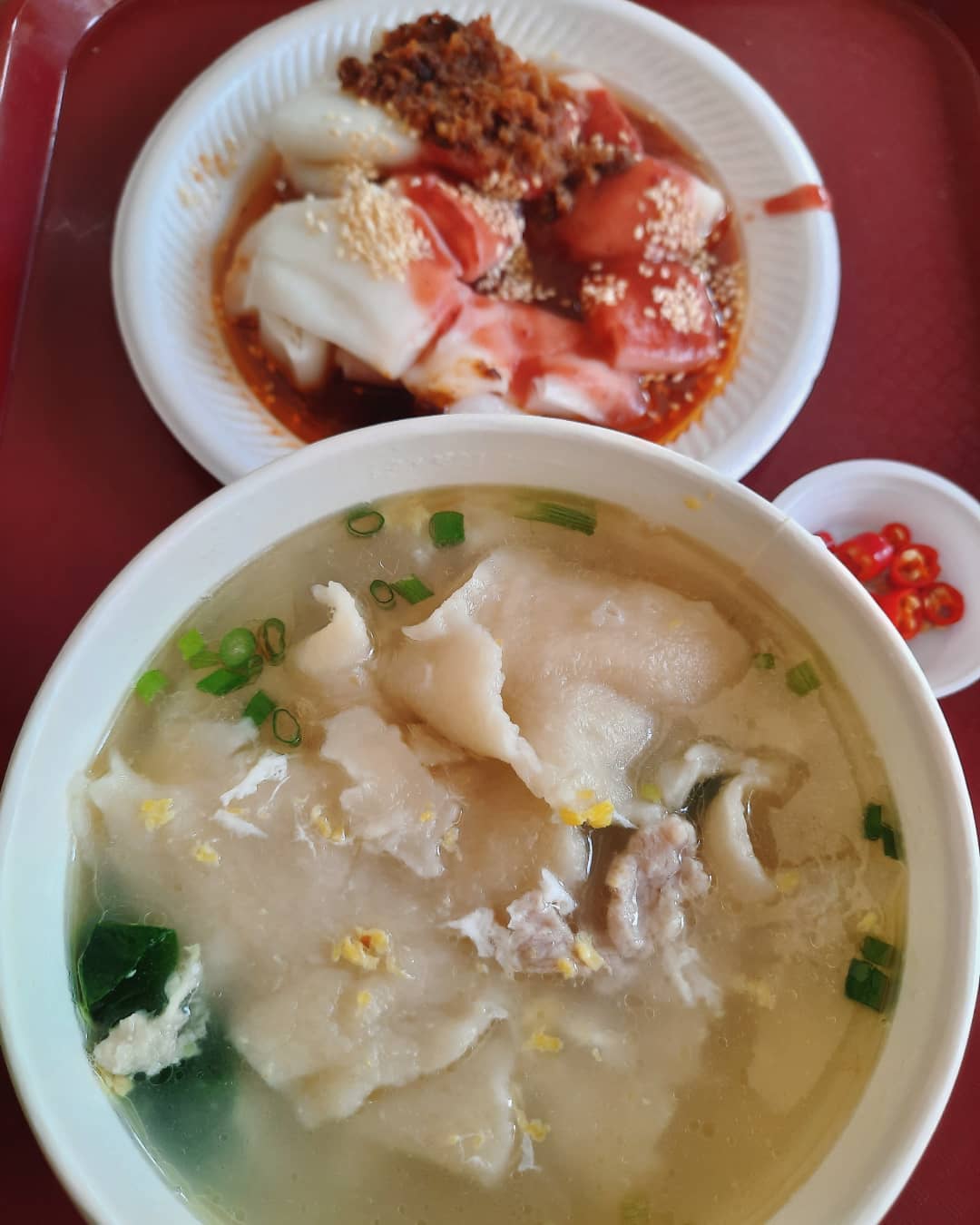 Mee hoon kueh + egg + fried shrimp CCF ($6.40)!