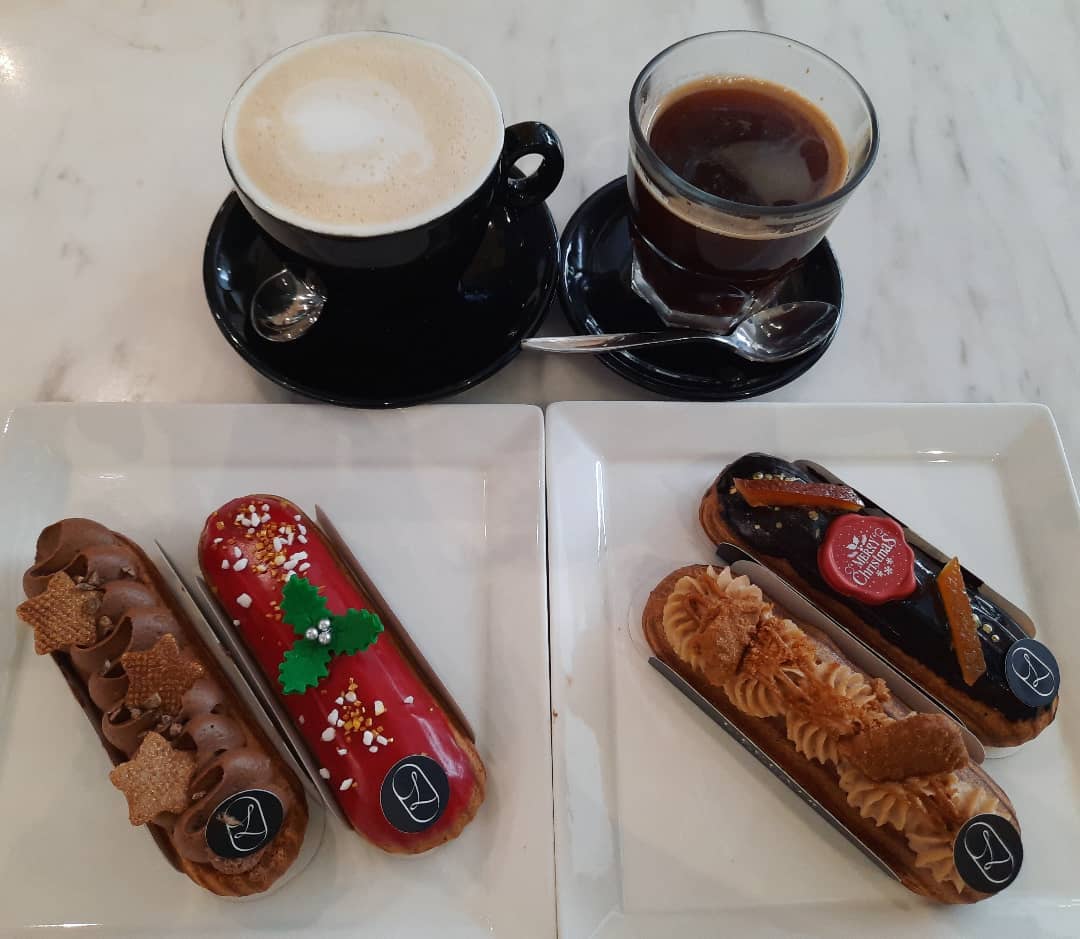 L'Eclair high tea — 4 eclairs + coffee (Burpple Beyond: $22.50)!