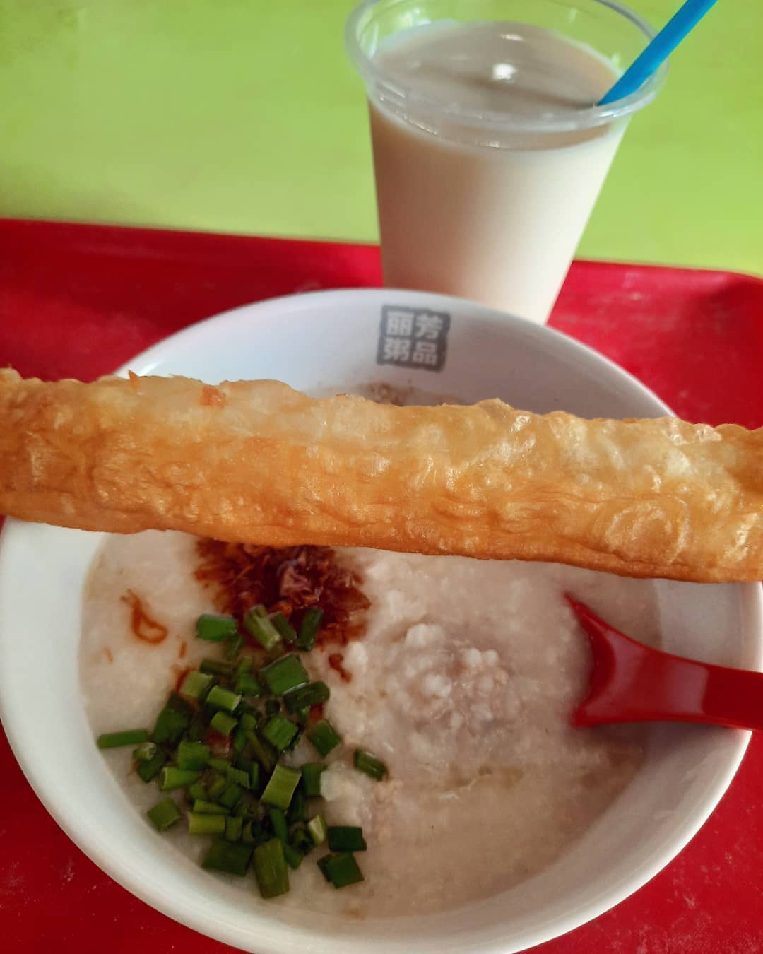 Pork congee + you tiao + soya bean ($4.80)!