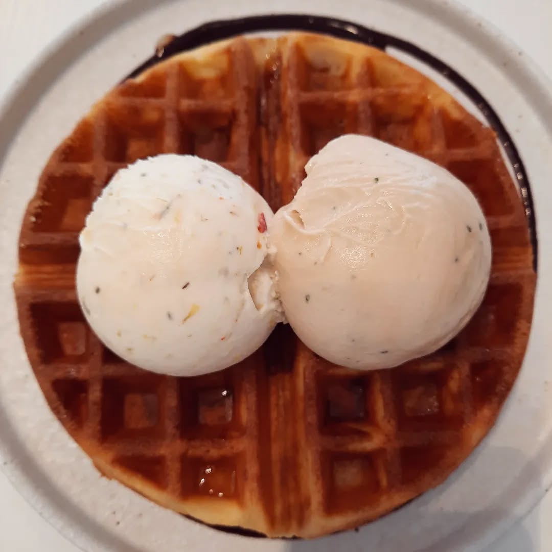 Chrysanthemum + pei pa koa mint ice cream + nian gao waffle ($15.30)!