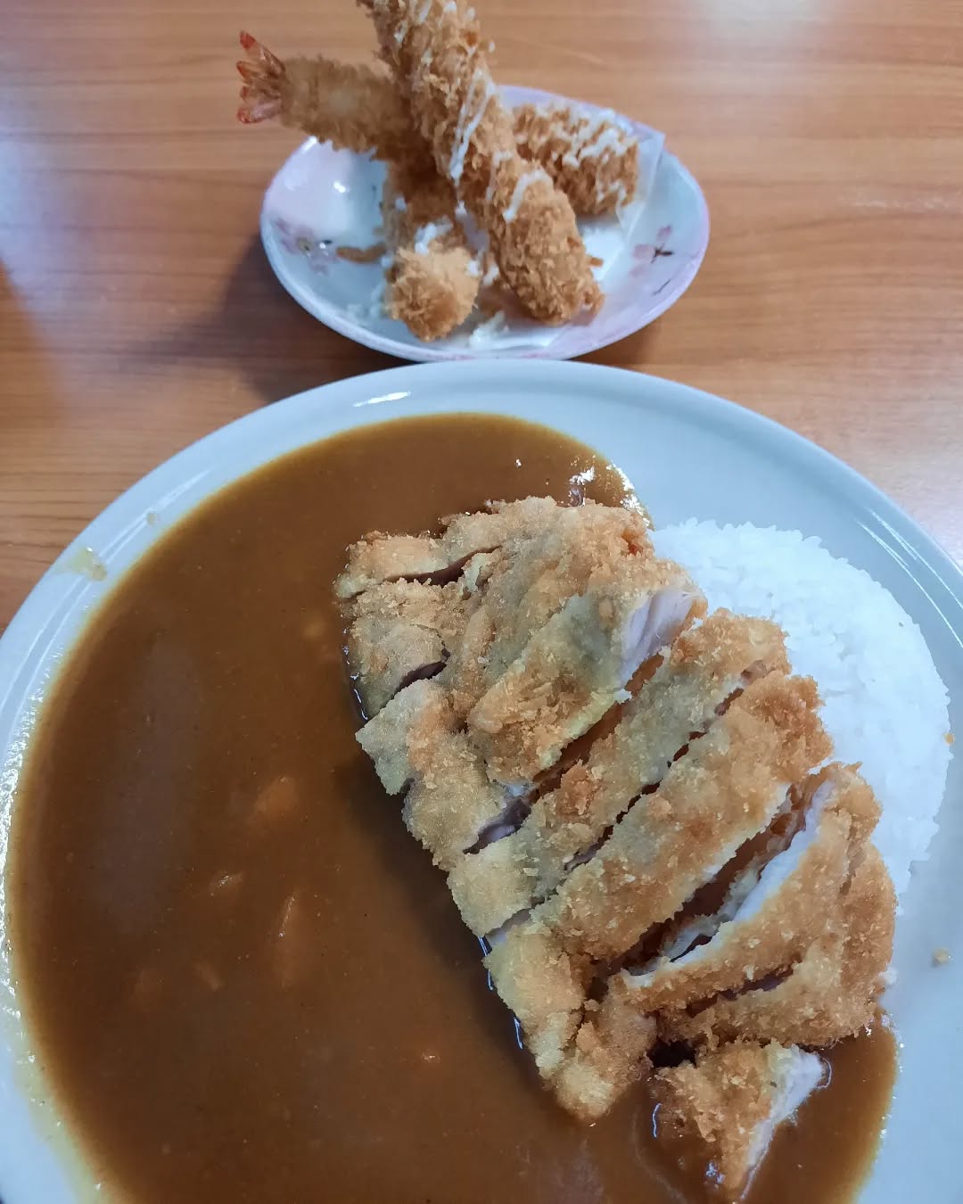 Chicken katsu curry rice + ebi fry ($12)!