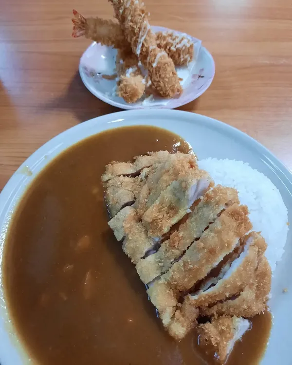 Chicken katsu curry rice + ebi fry ($12)!