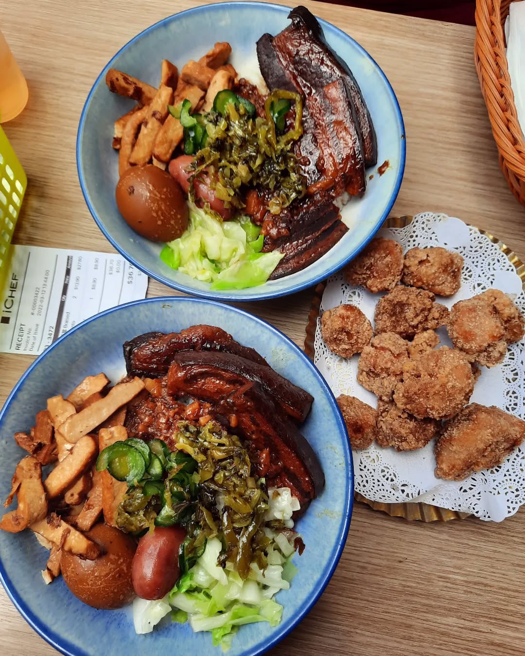 Braised pork belly bento + salted crispy chicken ($36.70)!