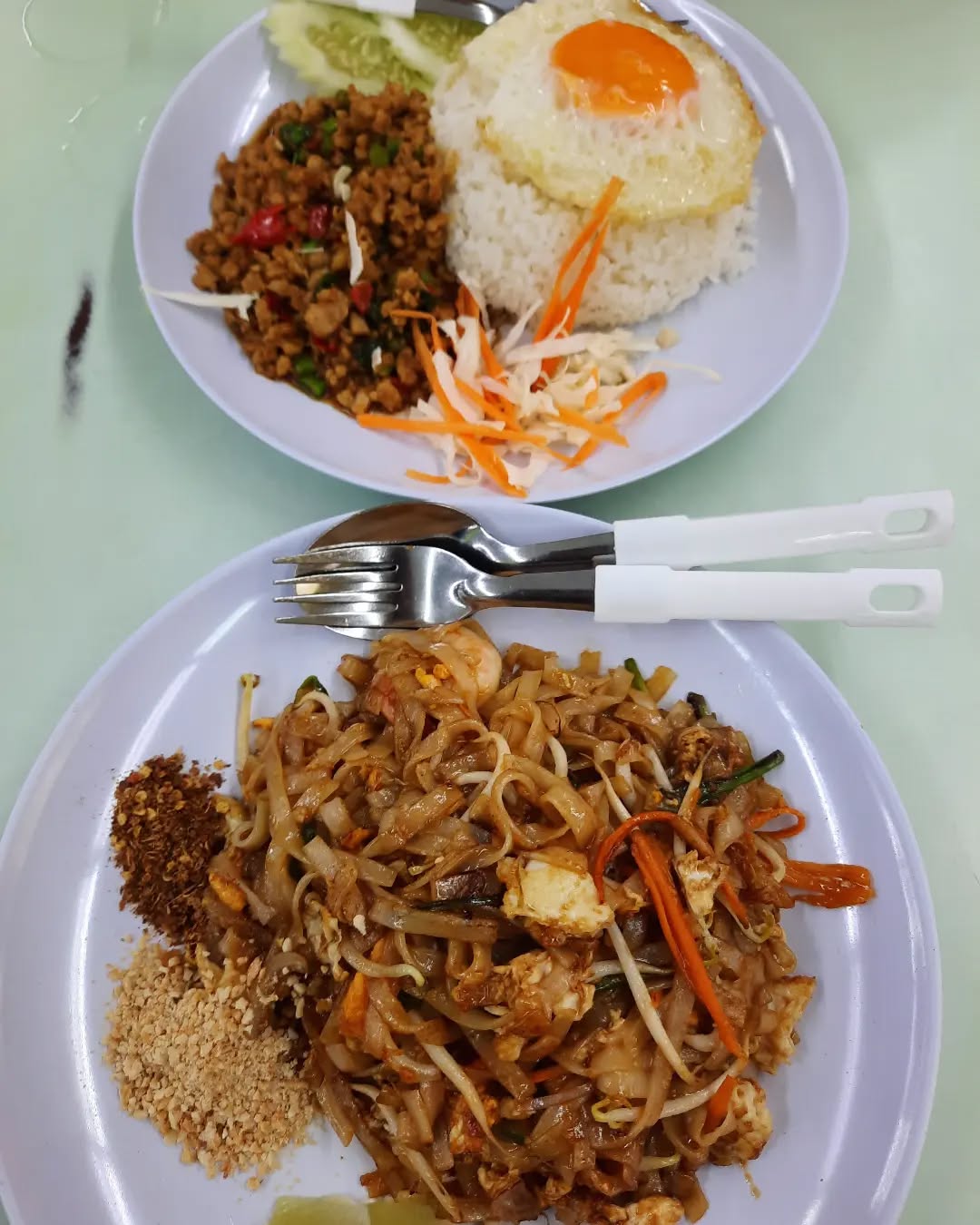 Phad thai + basil pork rice ($11)!