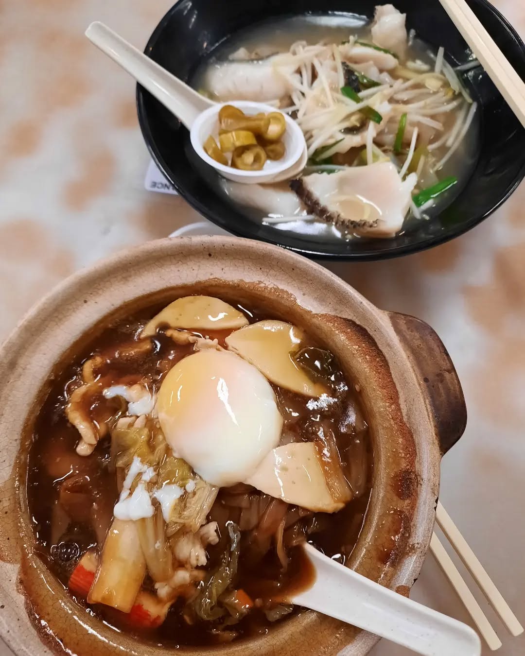 Claypot hor fun + san lau hor fun ($12)!